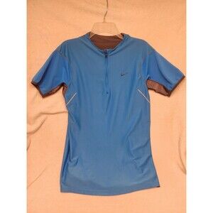 Vintage Nike Fit Dry Cycling Jersey Shirt Short Sleeve 1/4 Zip Blue Mens L